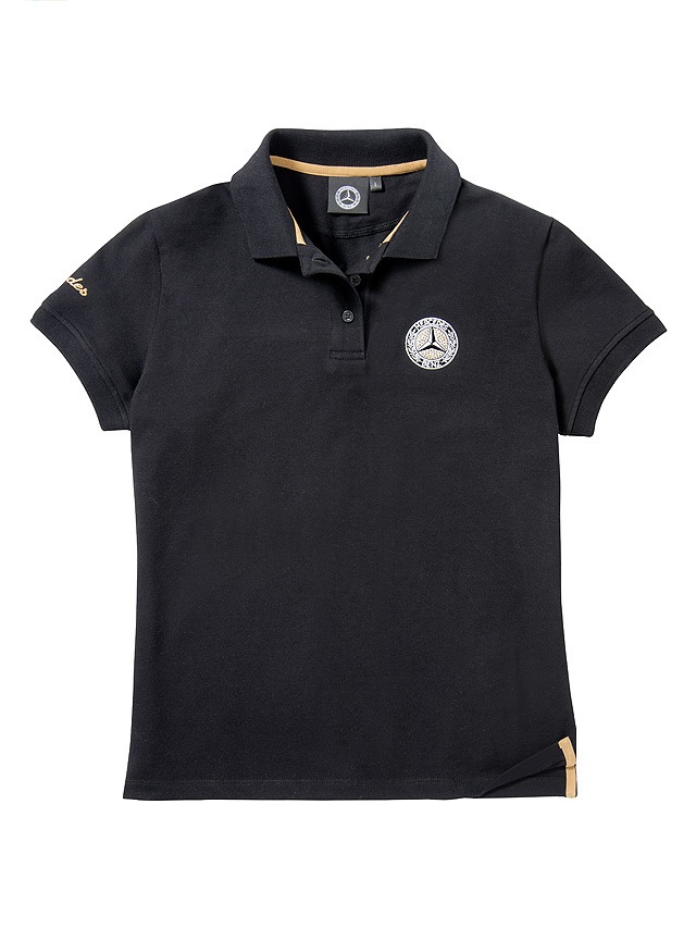 Женская футболка поло Mercedes-Benz Women's Polo Shirt, Vintage Star, Black, артикул B66041510Официальная коллекция Mercedes, 2015 год